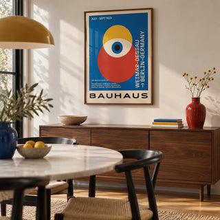 Bauhaus Poster Art, framed on the wall of a modern dining room