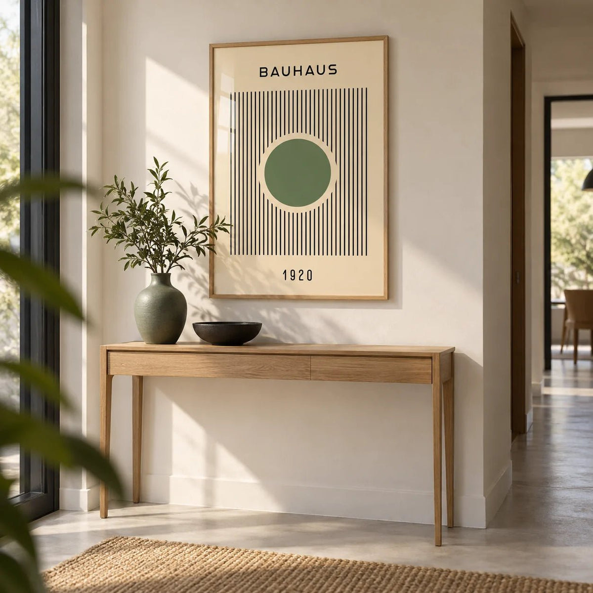 Bauhaus Poster, framed on the wall of a modern hallway