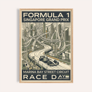 Night Street Circuit Poster showing a single-seater car racing on a city street circuit with skyscrapers