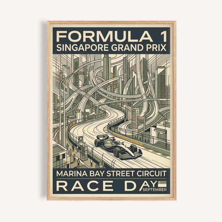 Night Street Circuit Poster showing a single-seater car racing on a city street circuit with skyscrapers
