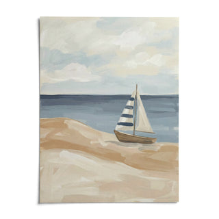 Beach Sailboat Wall Art, shown as an unframed paper print on a plain white background