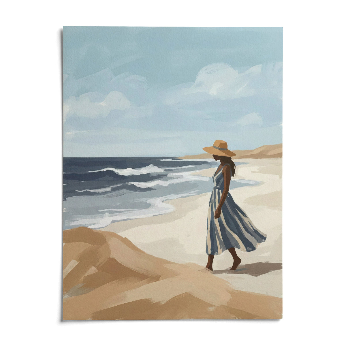 Beach Woman Art Print, shown as an unframed paper print on a plain white background