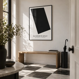 Black and White Office Wall Art, framed on the wall of a gallery-white entrance hall with a black and white plain floor