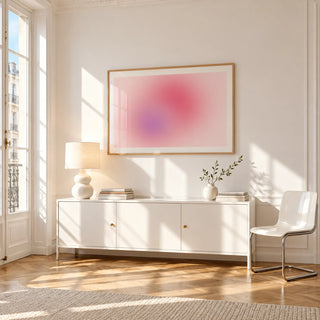 Blush Wall Art, framed on the wall of a bright Paris style apartment in a living room