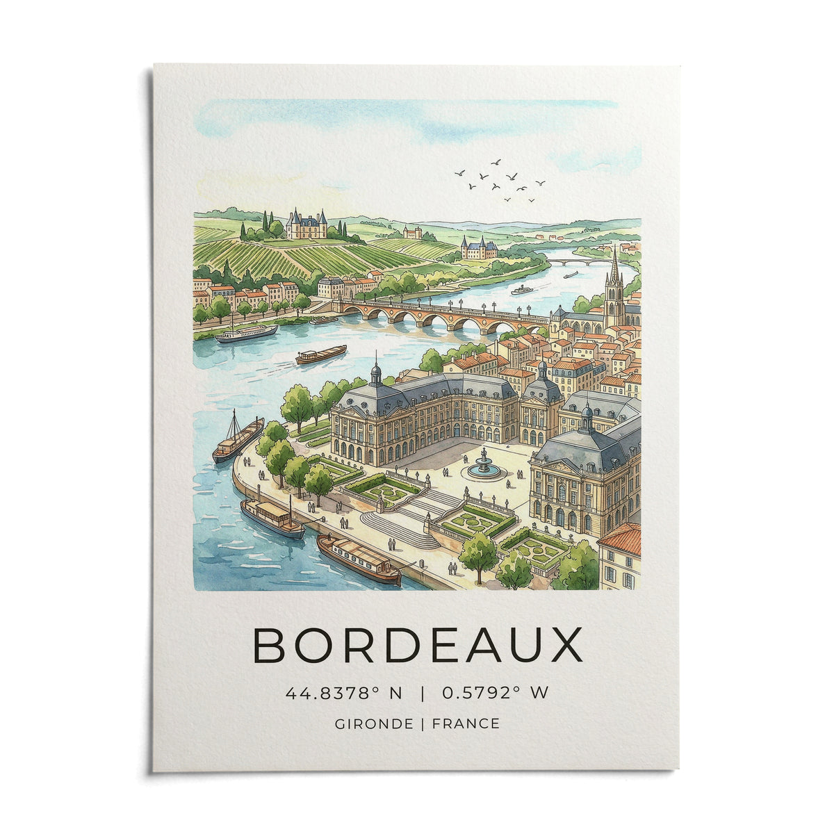 Bordeaux City Art, shown as an unframed paper print on a plain white background