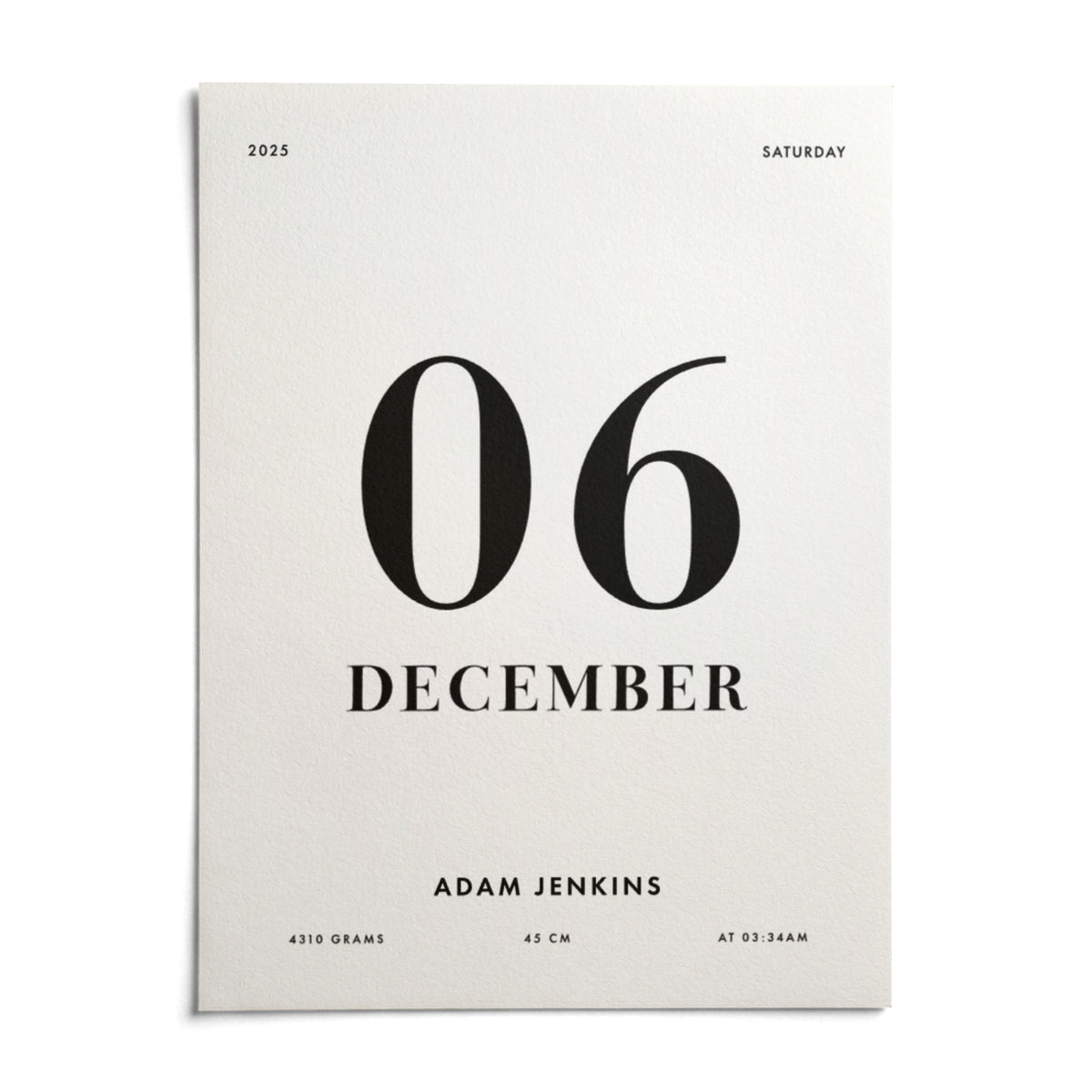 Born This Day Custom, shown as an unframed paper print on a plain white background