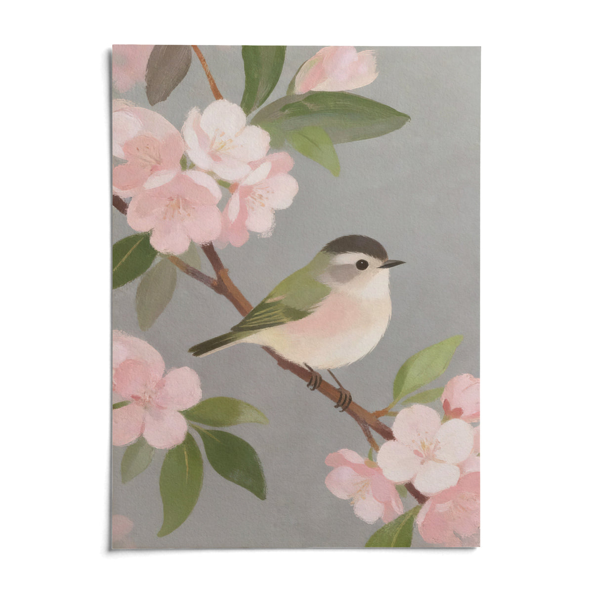 Botanical Bird Wall Art, shown as an unframed paper print on a plain white background