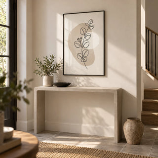 Botanical Line Art Print, framed on the wall of a calm entrance hall