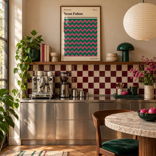 Brighton Print, framed on the wall of a stylish coffee nook