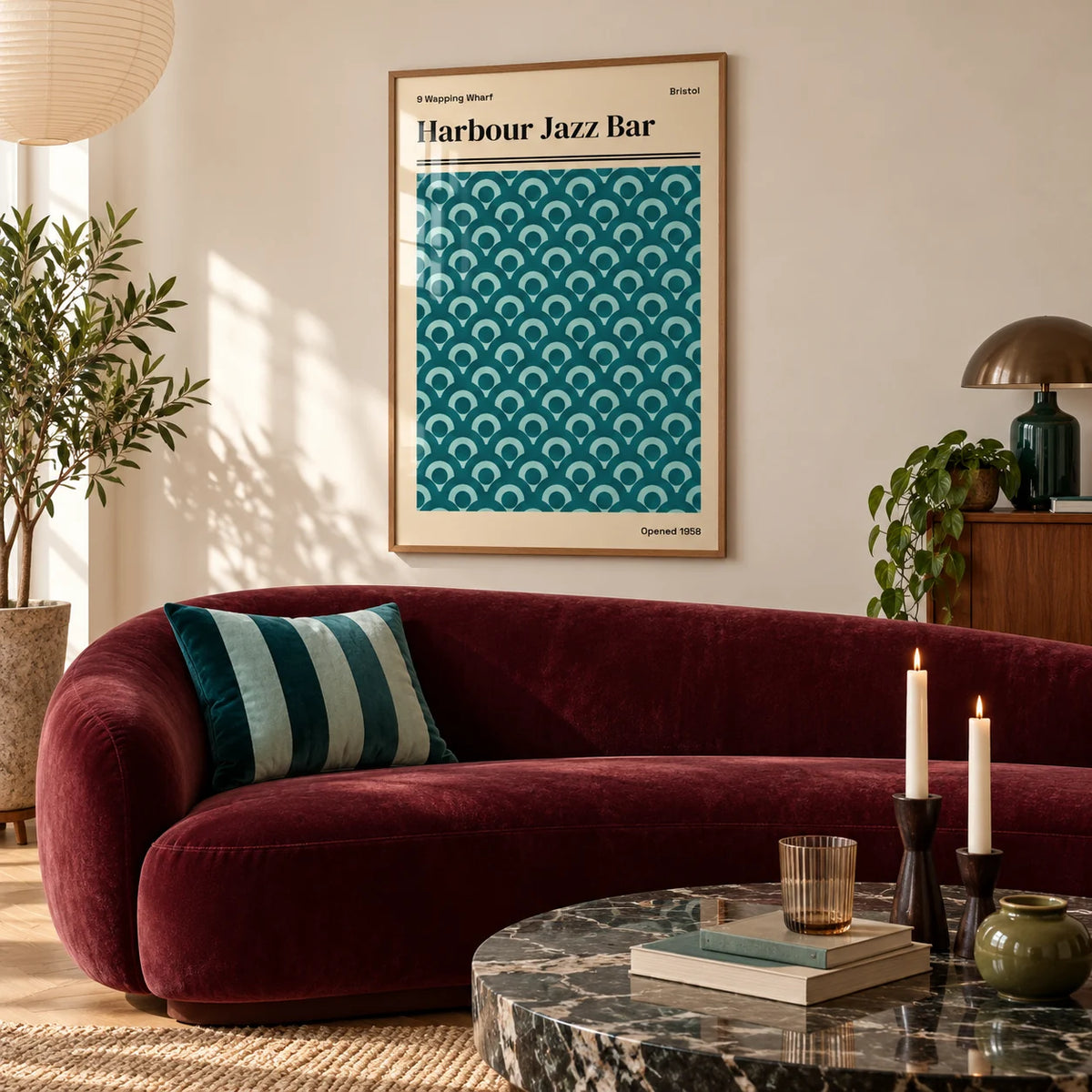Bristol Print, framed on the wall of a calm living room with a warm white wall