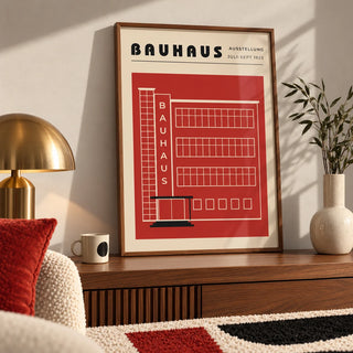 Building Print, an A3 framed print leaning on a walnut sideboard in a living room