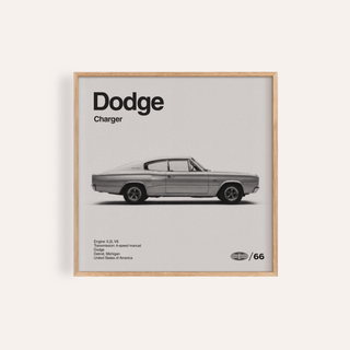 Classic Muscle Car Art Print in grey and black showing side profile for living room wall art display