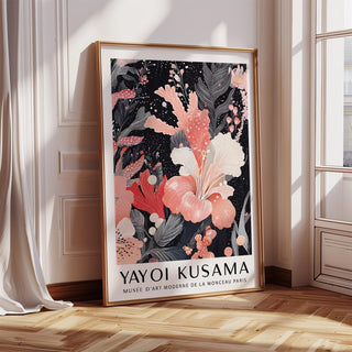 Black and Pink wall art of pink hibiscus flower leaning on floor near window with sunlight