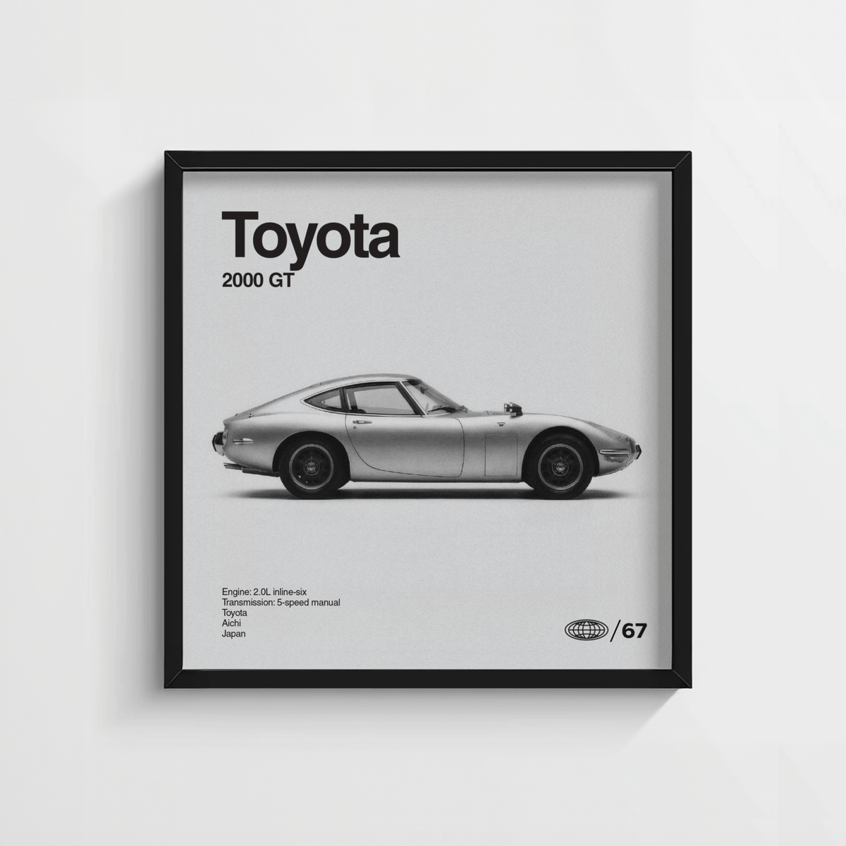 Classic Japanese Sports Car Poster with black wheels and minimal shadowing, perfect for man cave decor