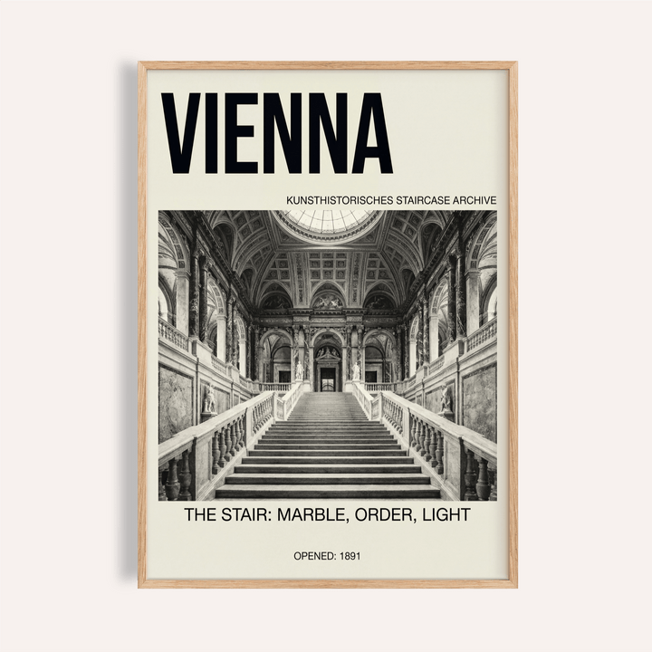 Framed Vienna Architecture Art Print of a marble staircase in black and white