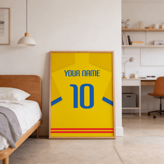 Custom Football Shirt – Bright Yellow with Blue Number