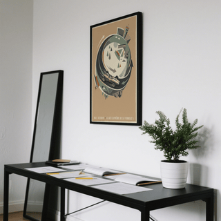 Illustrated car poster showing angular trees, rock shapes, and stylized track curve