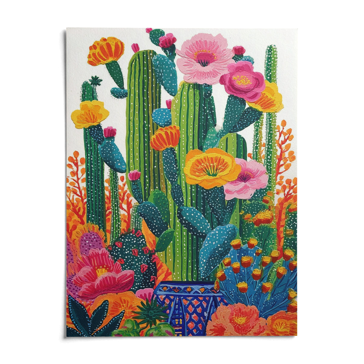 Cactus Floral Wall Art, shown as an unframed paper print on a plain white background