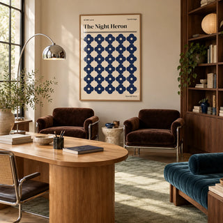 Cambridge Print, framed on the wall of a calm design studio office with a pale wall