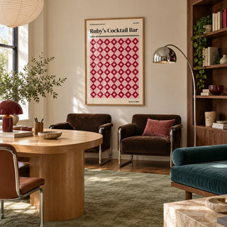 Cardiff Print, framed on the wall of a calm design studio office with a pale wall