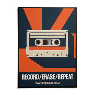 Cassette Tape Wall Art, shown as an unframed paper print on a plain white background