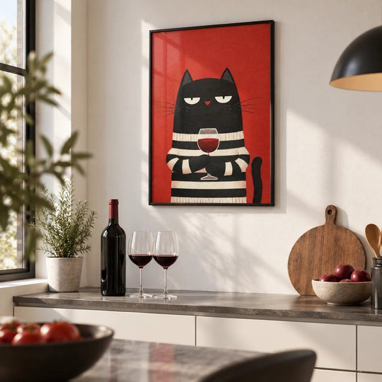 Póster de vino de gato
