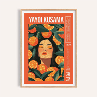 Framed print of a woman with orange slices in bright contemporary colours