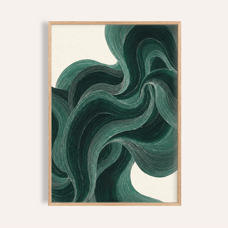 Framed Wavy Poster abstract minimalist wavy green lines on cream background