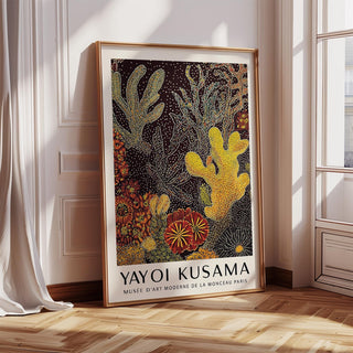 Coral Reef Art Abstract print leaning on floor with sunlight and white curtains nearby