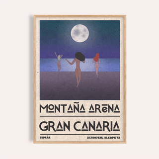 Beach Figures Art Print with three female figures walking toward moonlit ocean