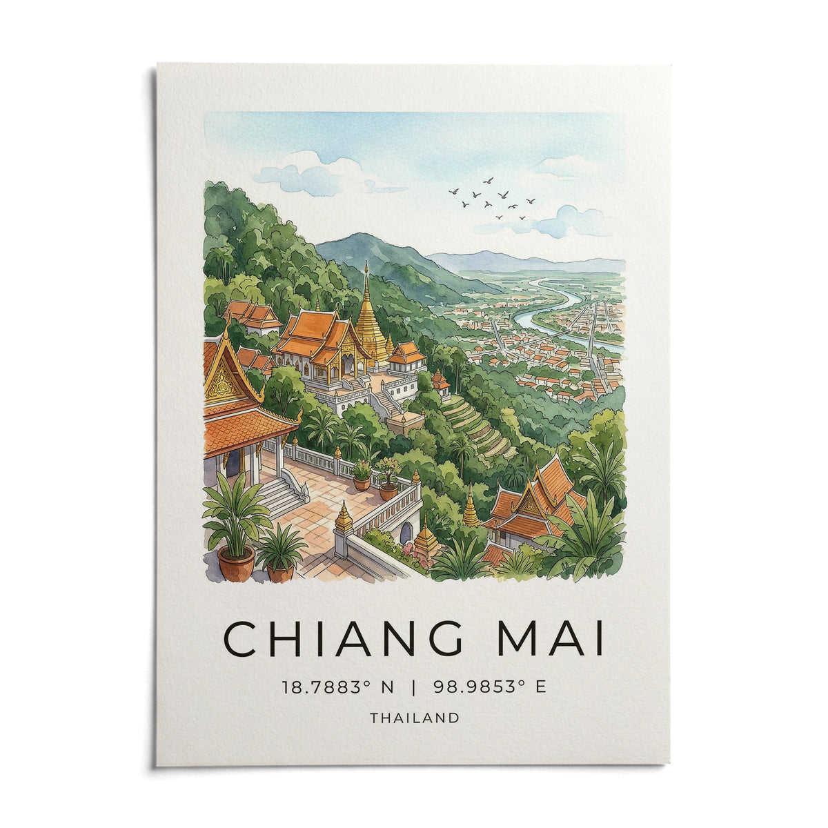 Chiang Mai Art Print, shown as an unframed paper print on a plain white background