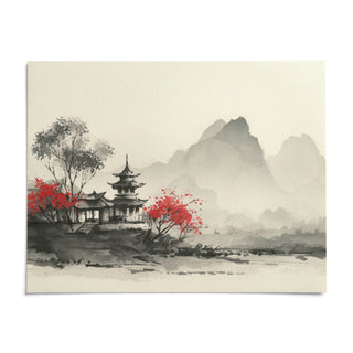 Chinese Landscape Art Print, shown as an unframed paper print on a plain white background