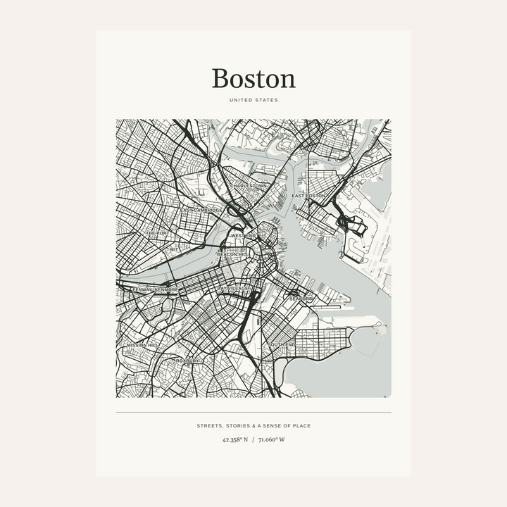 Boston Map Print — Personalised City Atlas · Print only · finish preview
