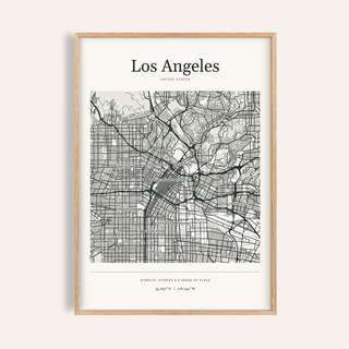 Los Angeles Map Print — Personalised City Atlas · Natural wood frame example