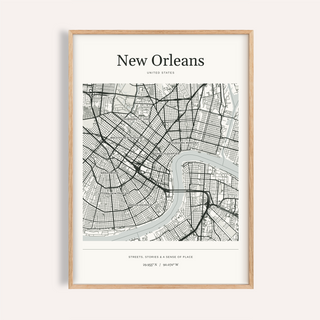 New Orleans Map Print — Personalised City Atlas · Natural wood frame example