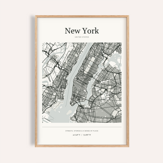 New York City Map Print — Personalised City Atlas · Natural wood frame example
