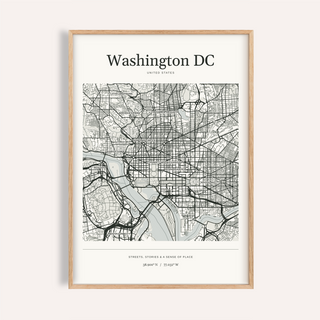 Washington DC Map Print — Personalised City Atlas · Natural wood frame example