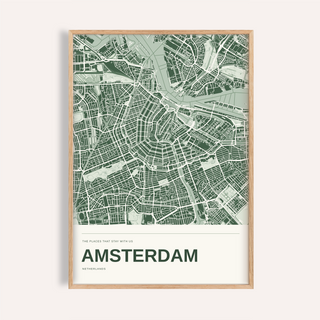 Amsterdam Colour Map Print — Personalised Wall Art · Natural wood frame example