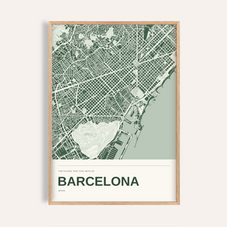 Barcelona Colour Map Print — Personalised Wall Art · Natural wood frame example