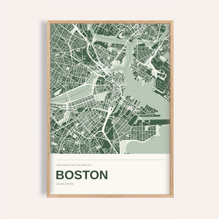 Boston Colour Map Print — Personalised Wall Art · Natural wood frame example