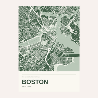 Boston Colour Map Print — Personalised Wall Art · Print only · finish preview