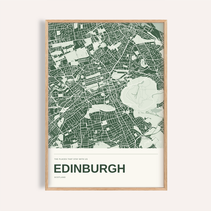 Edinburgh Personalised Map Print — City in Colour · Natural wood frame example