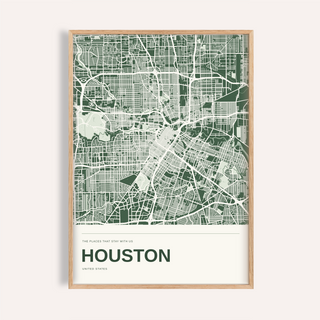 Houston Colour Map Print — Personalised Wall Art · Natural wood frame example