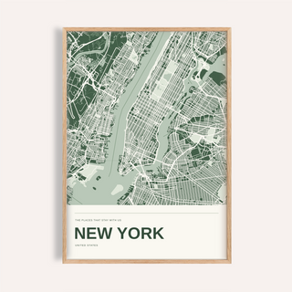 New York City Colour Map Print — Personalised Wall Art · Natural wood frame example
