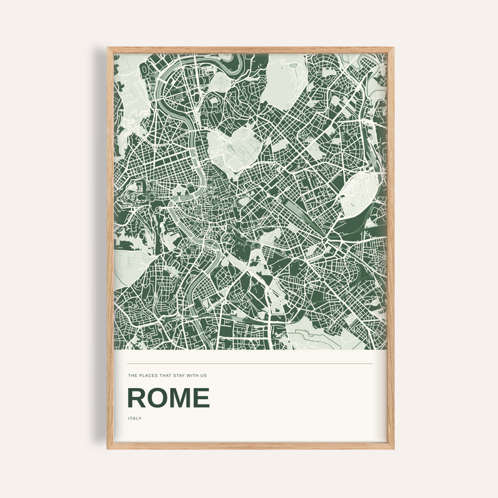Rome Colour Map Print — Personalised Wall Art · Natural wood frame example