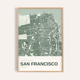 San Francisco Colour Map Print — Personalised Wall Art · Natural wood frame example