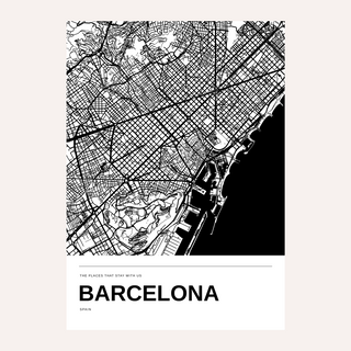 Barcelona Black and White Map Print — Personalised · Print only · finish preview