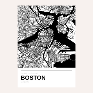 Boston Black and White Map Print — Personalised · Print only · finish preview