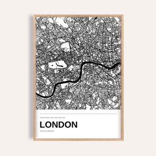London Black and White Map Print — Personalised · Natural wood frame example