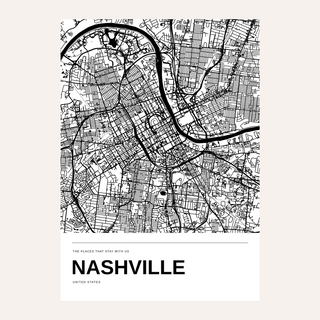 Nashville Black and White Map Print — Personalised · Print only · finish preview